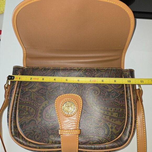Pierre Balmain Paisley Leather Crossbody Bag Gold Logo Medallion Original Certif - Picture 6 of 10